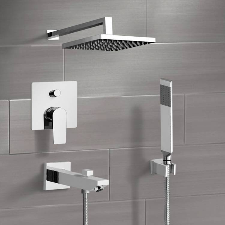 Tub and Shower Faucet, Remer TSH39, Chrome Tub and Shower System with Rain Shower Head and Hand Shower